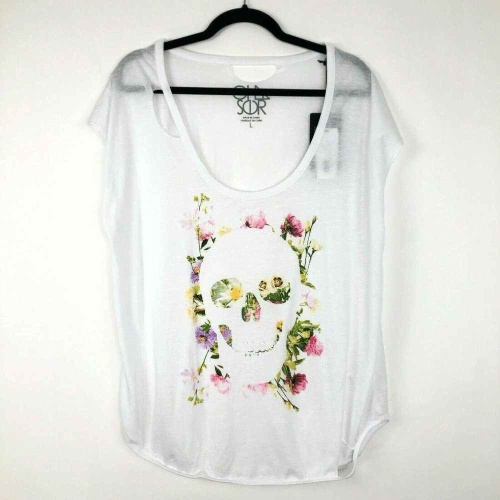 Chaser Garden Skull Deconstructed Scoop Neck Tee